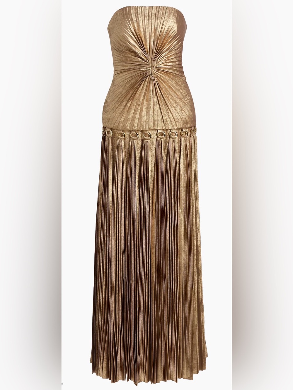Acler Fintry Gold Metallic Pleated Gown Size 6